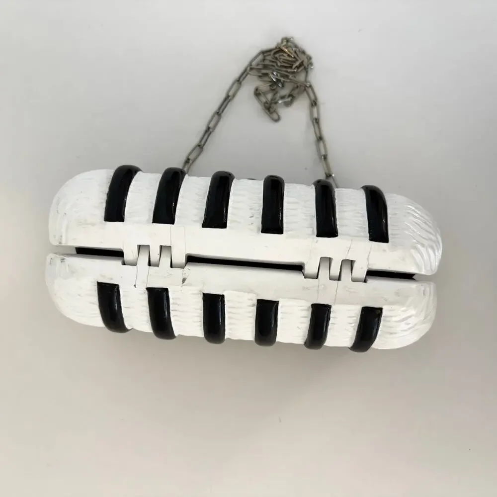 Timmy Woods Piano Wood Clutch Minaudiere Bag Black/White Striped Rare Musical